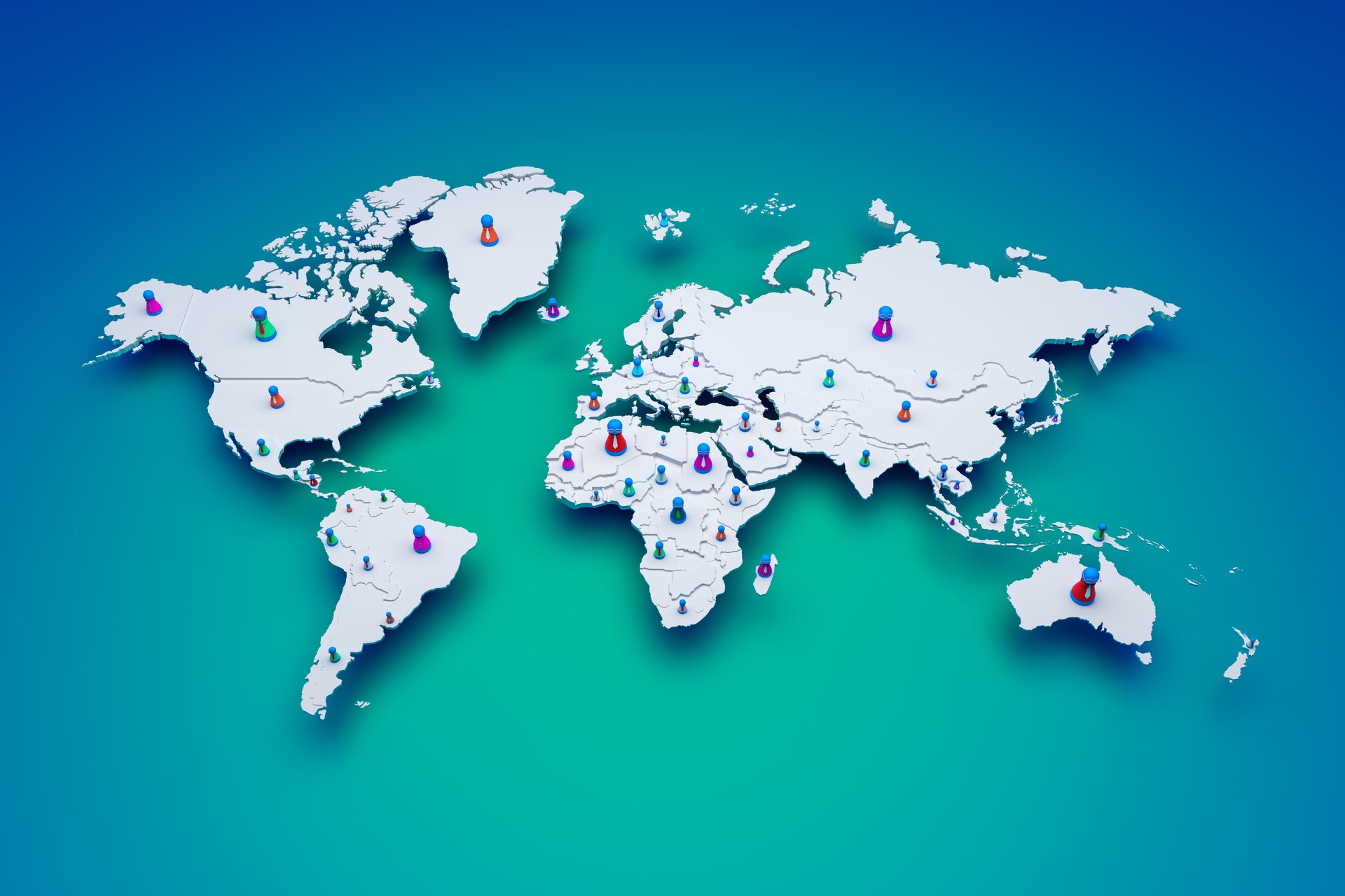 The doll model is placed on a world map. The dolls represent each country's company or organization's employees.